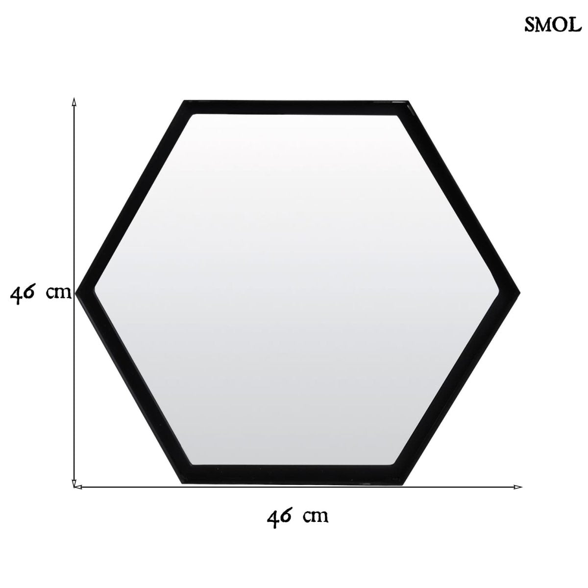 Falitükör - fekete, fém, hatszögű, 46cm | SERENA - smol.hu - méretekkel
