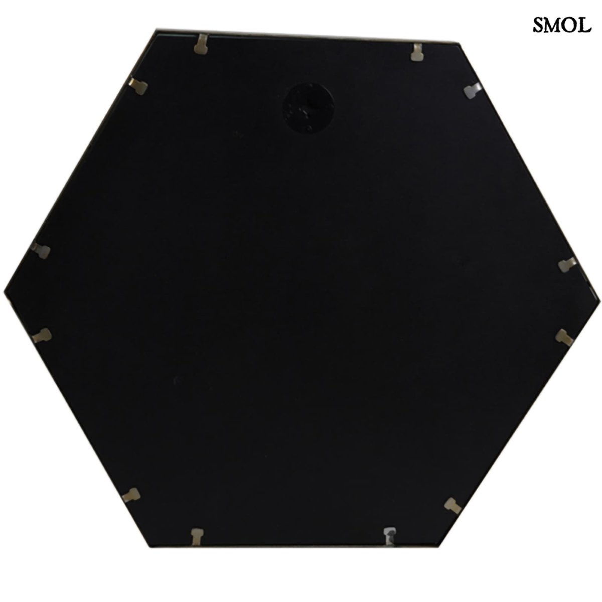 Falitükör - fekete, fém, hatszögű, 58cm | STELLA - smol.hu - hátulról, akasztóval