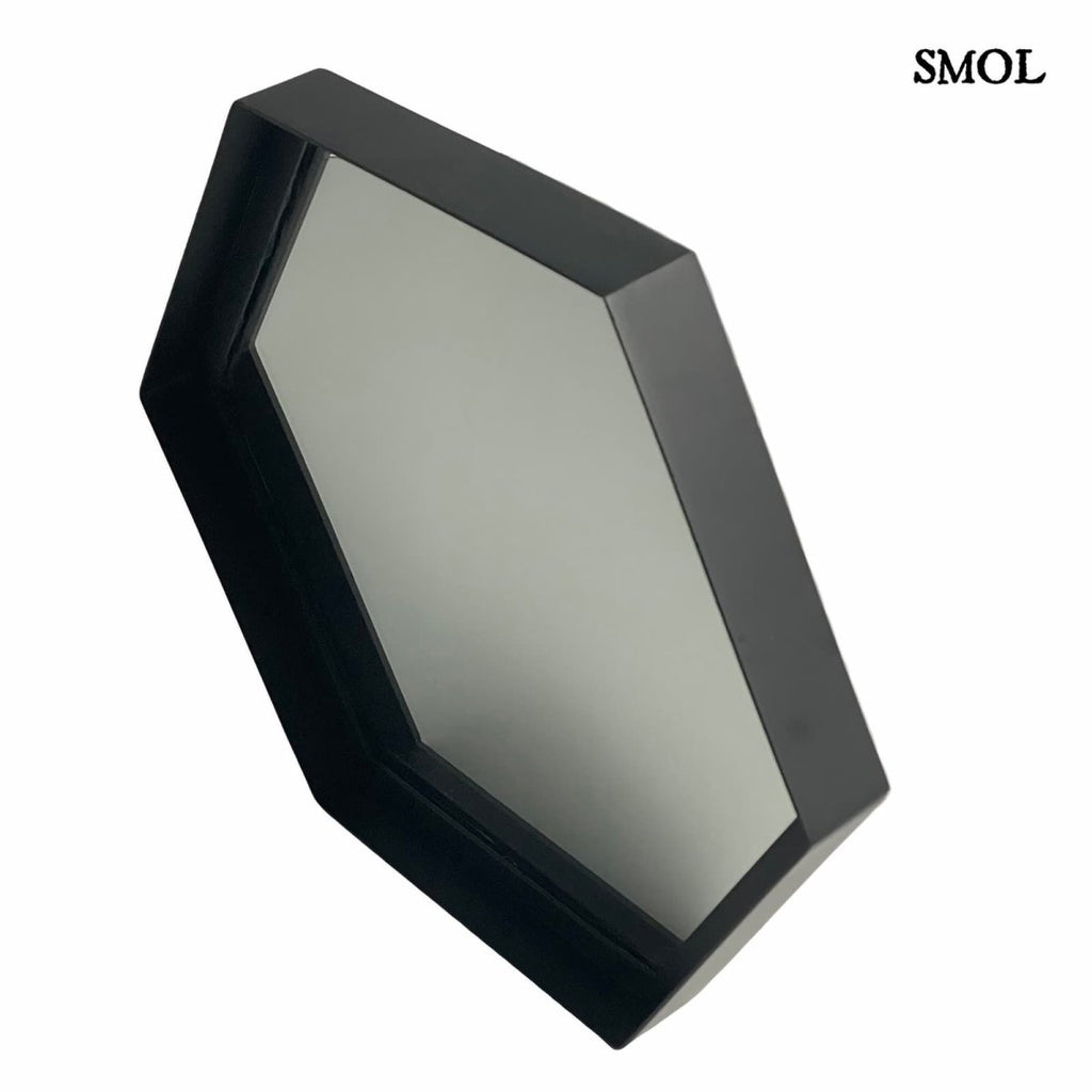 Falitükör - fekete, fém, hatszögű, 58cm | STELLA - smol.hu - ferdén