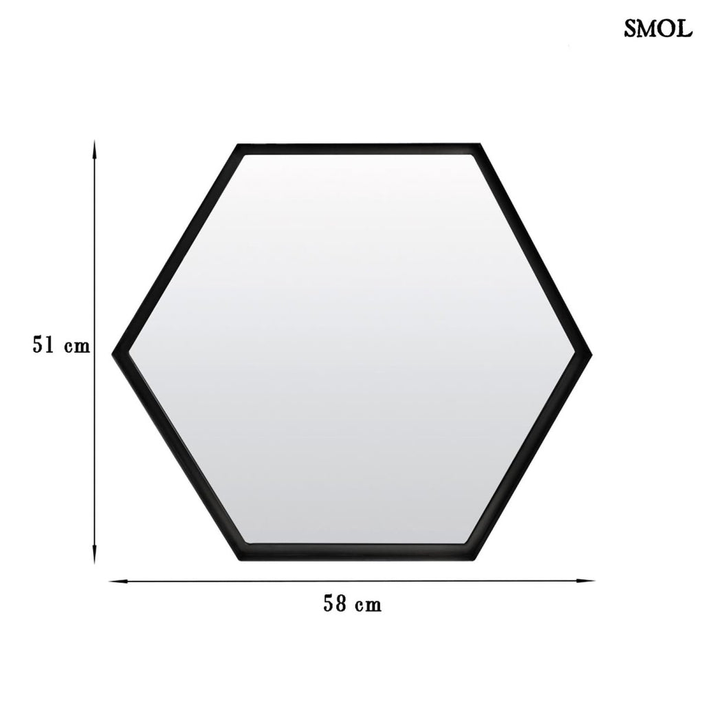 Falitükör - fekete, fém, hatszögű, 58cm | STELLA - smol.hu - méretekkel