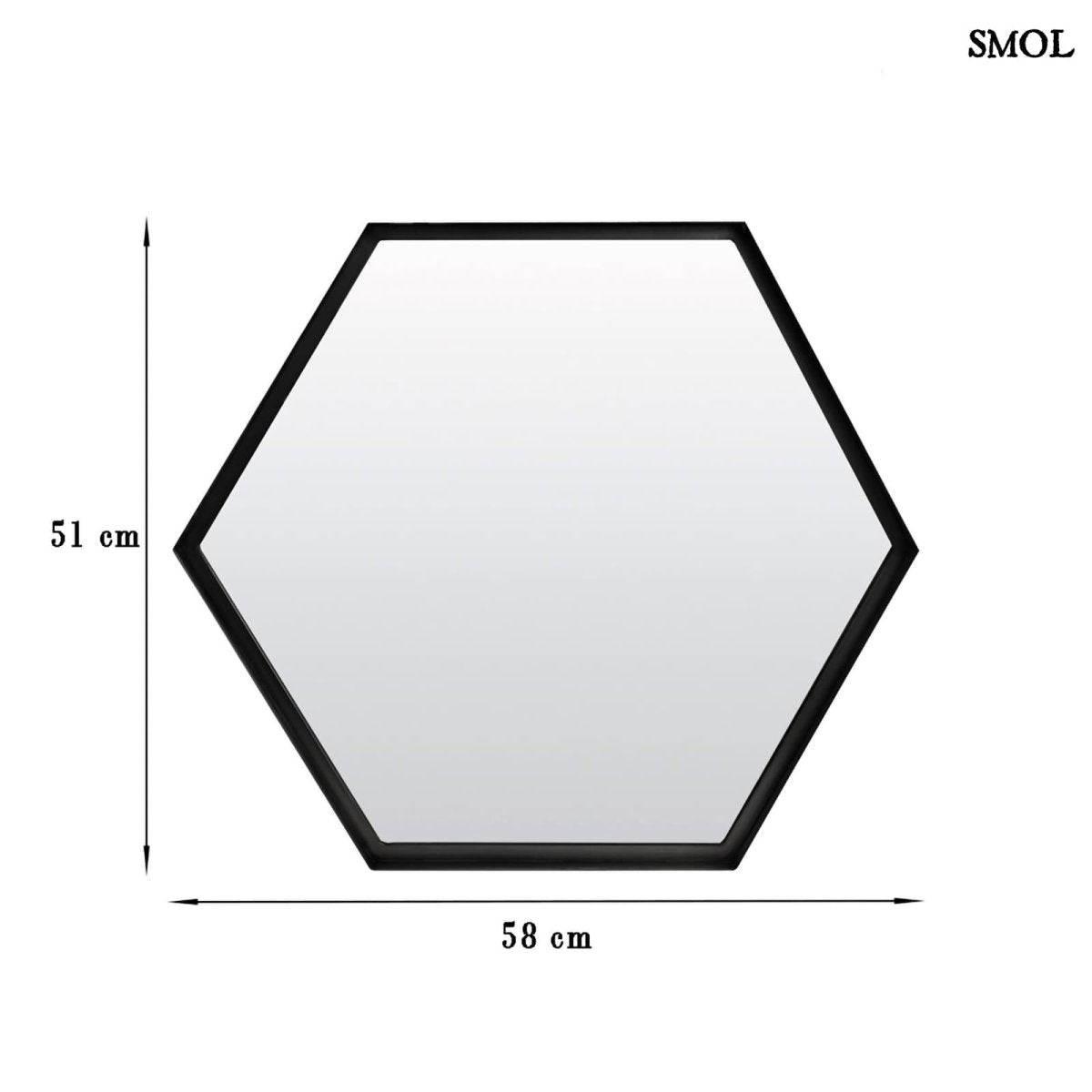 Falitükör - fekete, fém, hatszögű, 58cm | STELLA - smol.hu - méretekkel