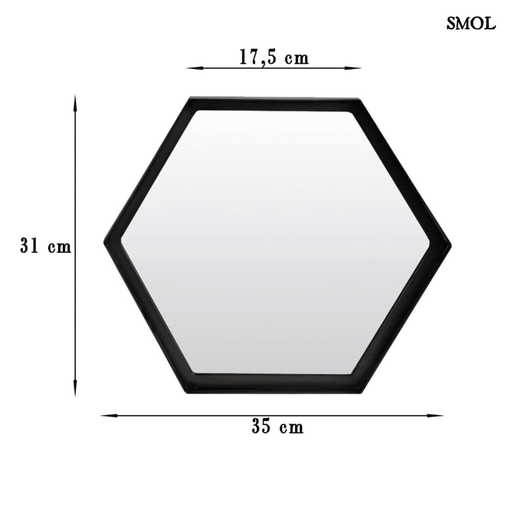 Falitükör - fekete, fém, hatszögű, 35 cm | SYLVIA - smol.hu - méretekkel