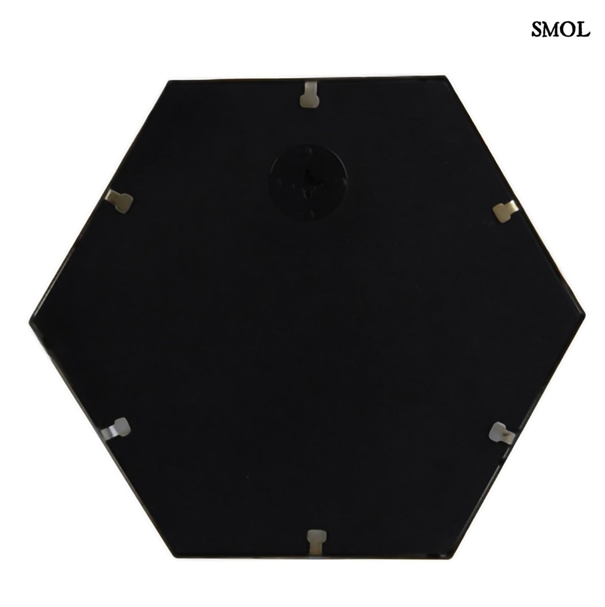 Falitükör - fekete, fém, hatszögű, 35 cm | SYLVIA - smol.hu - hátulról, akasztóval