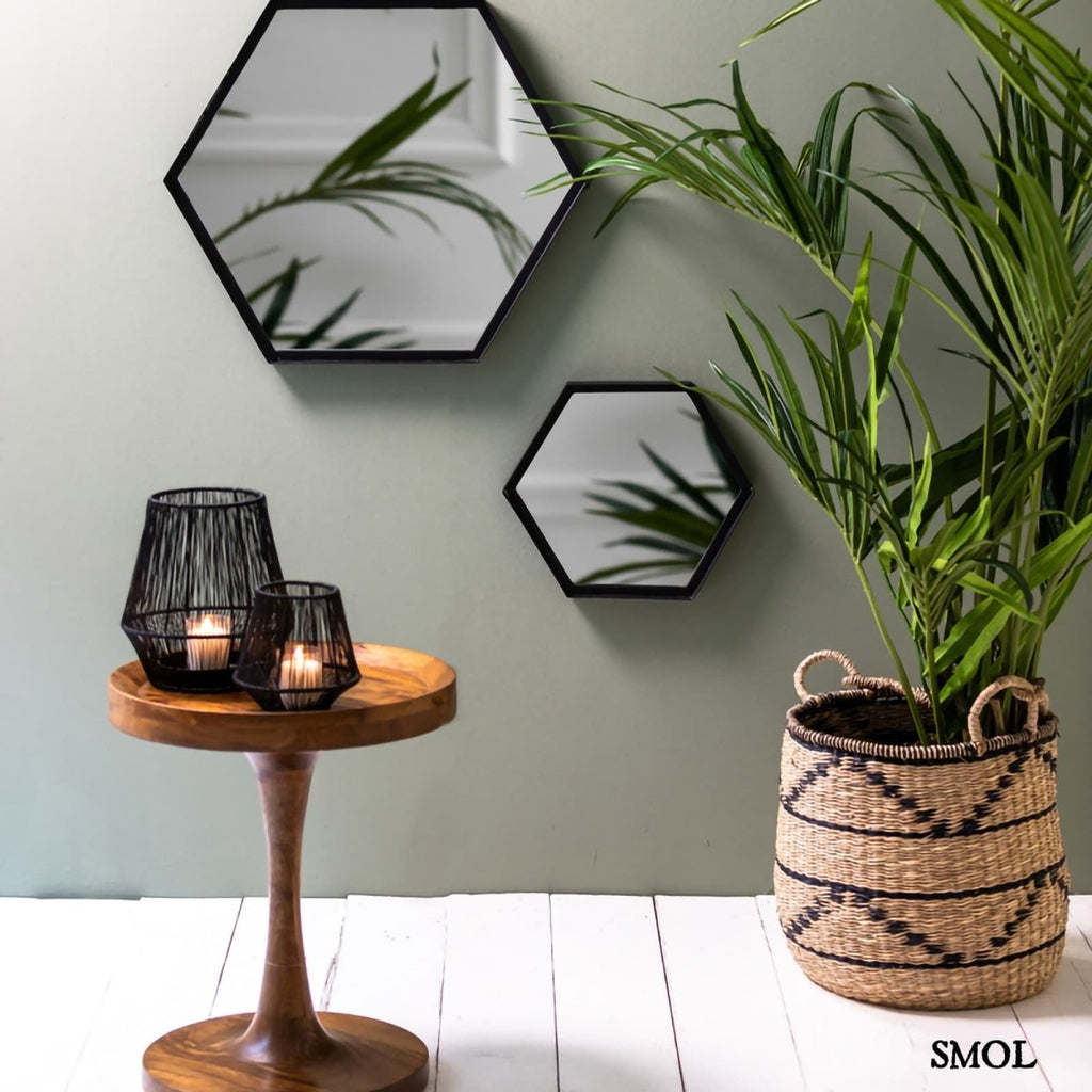 Falitükör - fekete, fém, hatszögű, 35 cm | SYLVIA - smol.hu - falon, három méretben