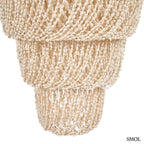 Kagyló csillár - kézzel készített balinéz függőlámpa természetes kagylóhéj rétegekkel, alsó rész nagyítva