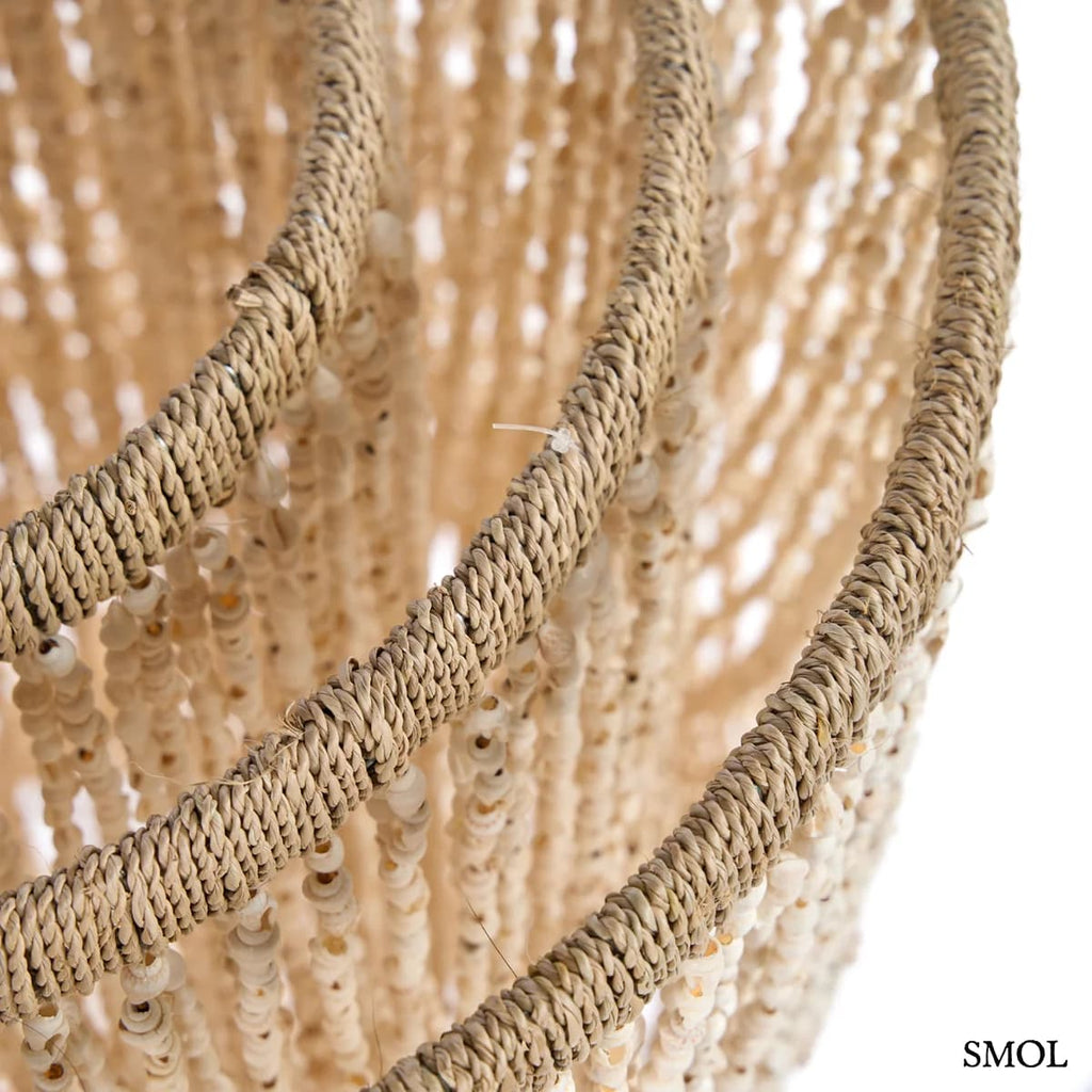 Kagyló csillár - kézzel készített balinéz függőlámpa természetes kagylóhéj rétegekkel, felülről