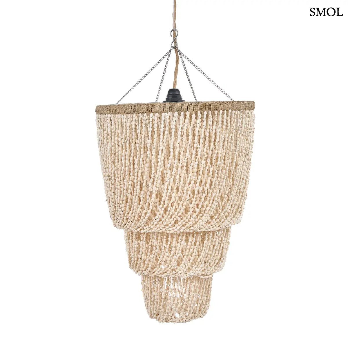 Kagyló csillár - kézzel készített balinéz függőlámpa természetes kagylóhéj rétegekkel, oldalról