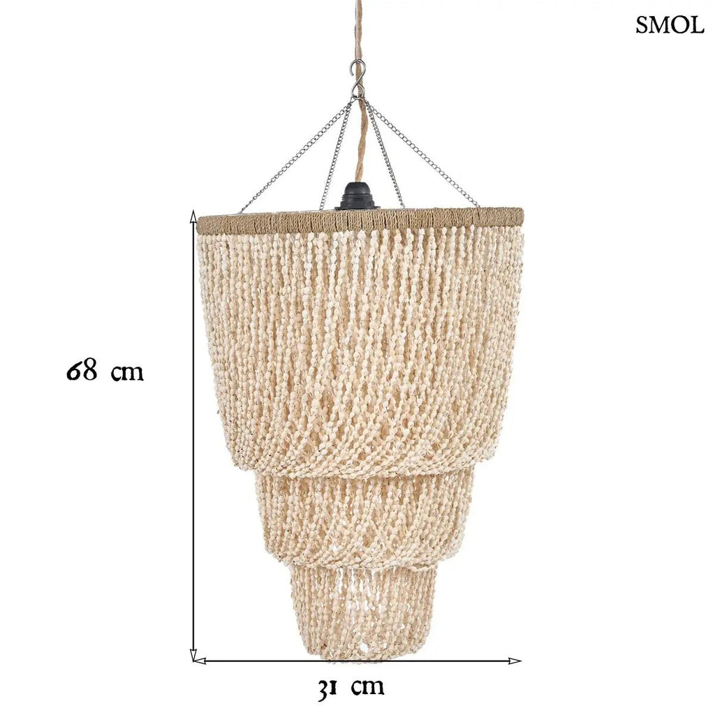 Kagyló csillár - kézzel készített balinéz függőlámpa természetes kagylóhéj rétegekkel, méretekkel