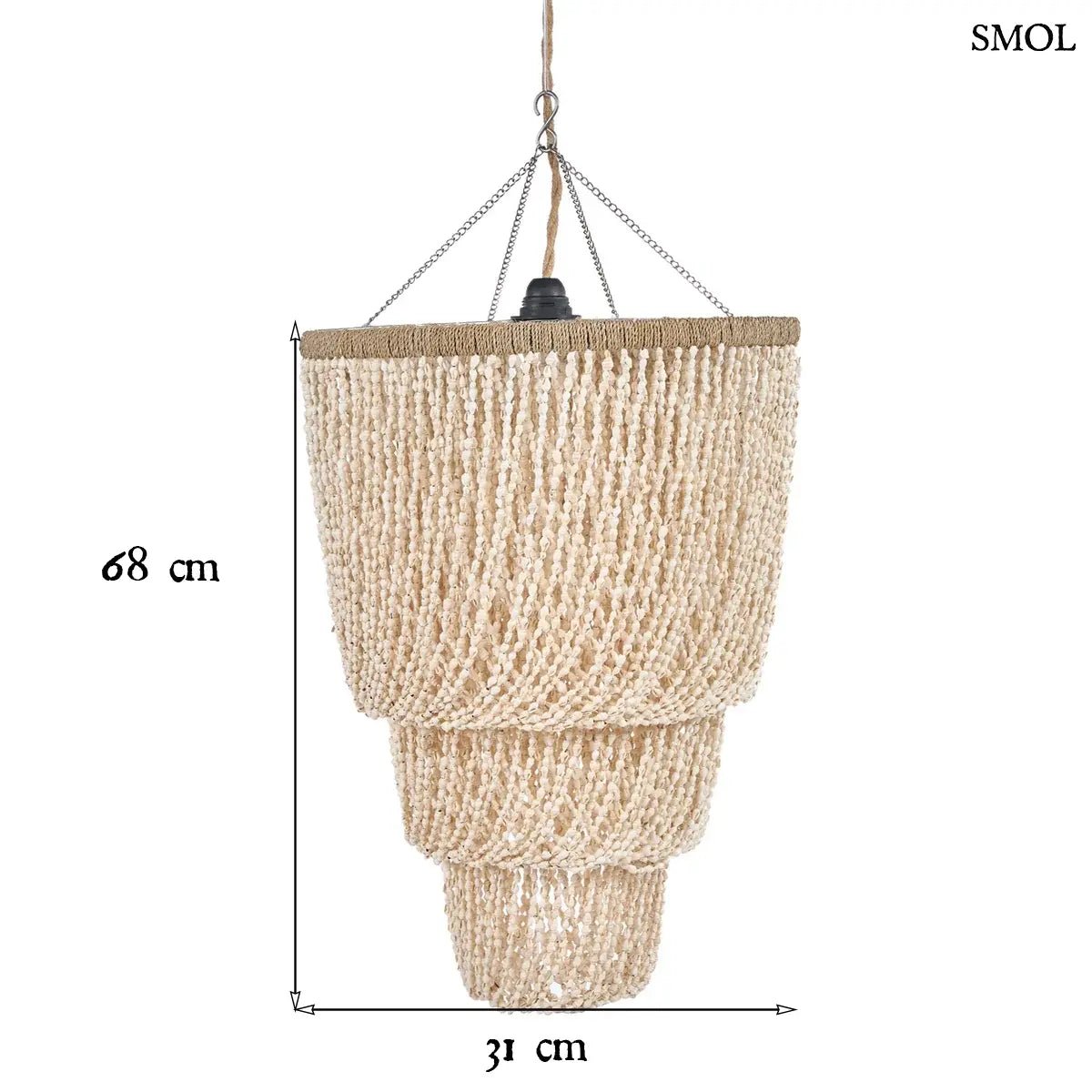 Kagyló csillár - kézzel készített balinéz függőlámpa természetes kagylóhéj rétegekkel, méretekkel