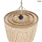 Kagyló csillár - kézzel készített balinéz függőlámpa természetes kagylóhéj rétegekkel, felső rész nagyítva