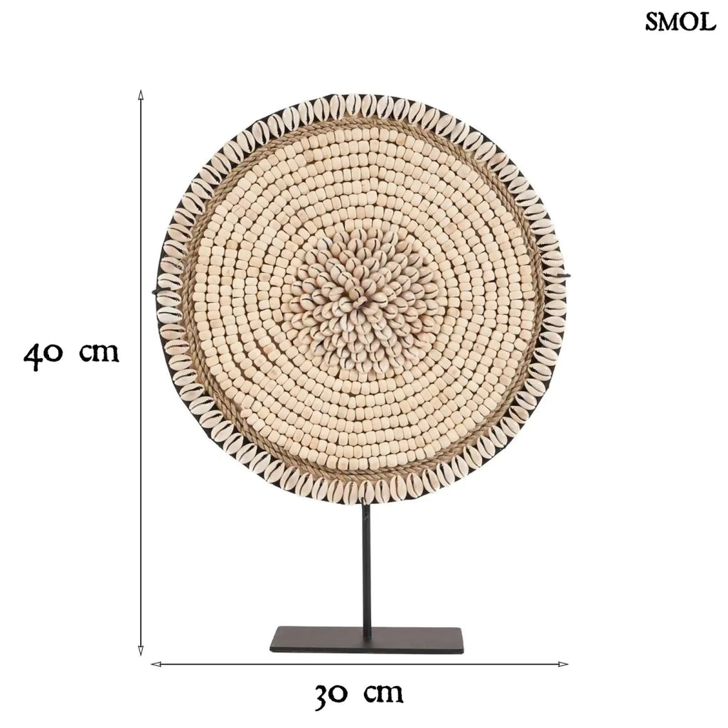 kagyló dekoráció állvánnyal, natúr fehér színben méretekkel