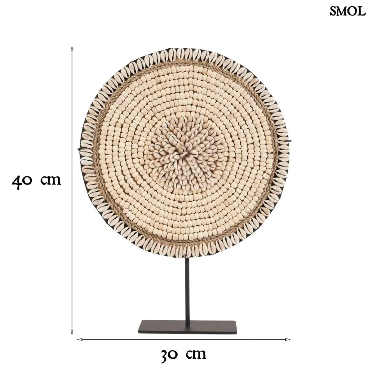 kagyló dekoráció állvánnyal, natúr fehér színben méretekkel
