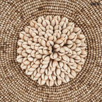 Kagyló dekoráció Guadeloupe, állványon, 55 cm magas, natúr fehér kagylókkal díszítve közepe nagyítva