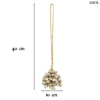 Kézzel készült, szürke színű kagyló függődísz sodrott kötéllel, méretekkel