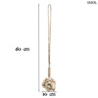 Kagylós dekoráció függő fehér kauri kagylókból és natúr fonott kötélből Bali szigetéről, méretekkel