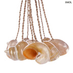 Kézzel készített kagylós dekoráció natúr kötélen függő conch kagylókkal, kagylók oldalról