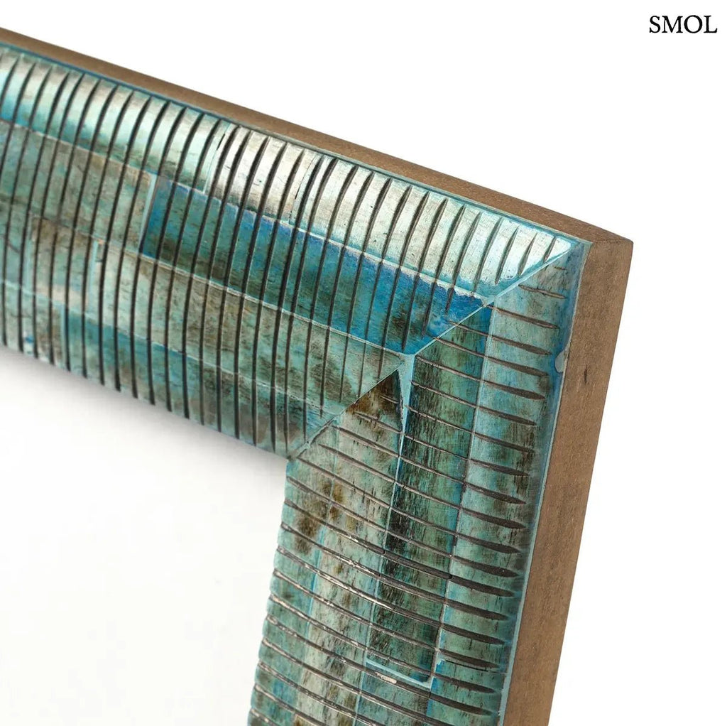 Türkizkék Ocean Ripple képkeret bordázott bivalycsont felülettel és márványos mintázattal, sarok nagyítva