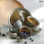 Kézzel készült repesztett mázas szószos tányér szett kollekció tagjaival