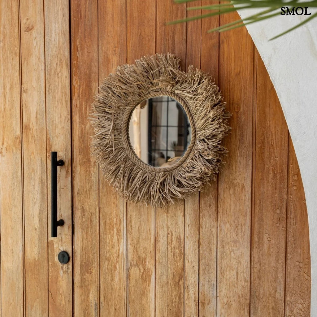 Kerek Raffia Falitükör - natúr | HAITI - SMOL
