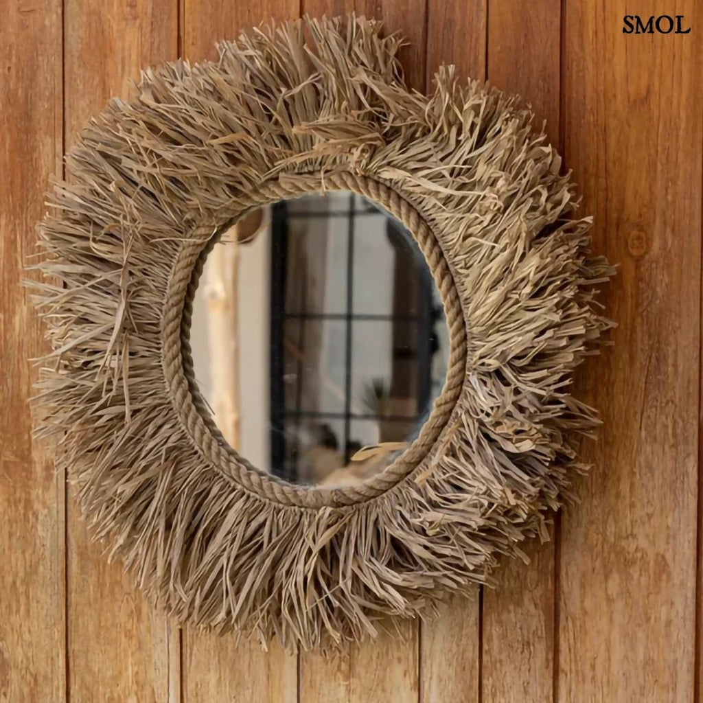 Kerek Raffia Falitükör - natúr | HAITI - SMOL