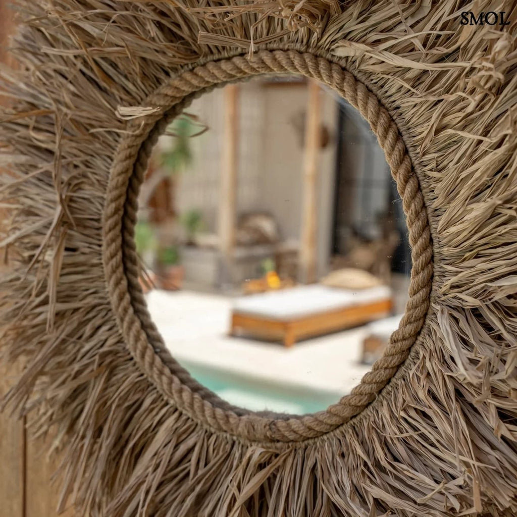 Kerek Raffia Falitükör - natúr | HAITI - SMOL
