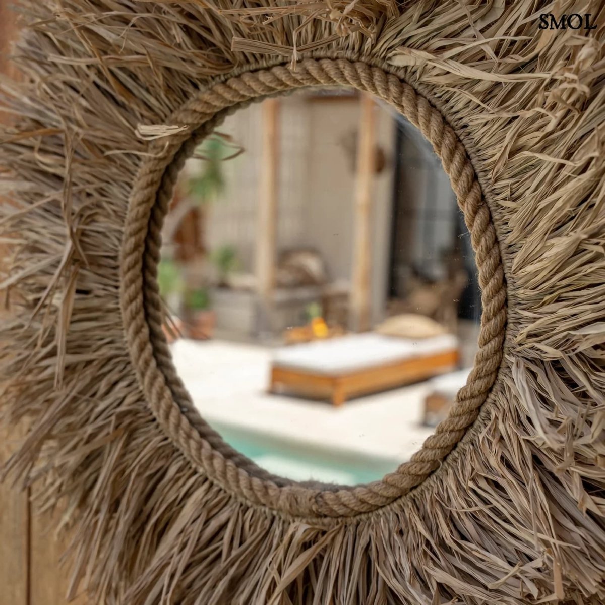 Kerek Raffia Falitükör - natúr | HAITI - SMOL