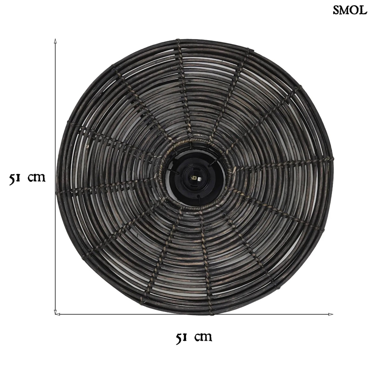 Kerek Rattan falilámpa – fekete | ALER | SMOL - méretekkel