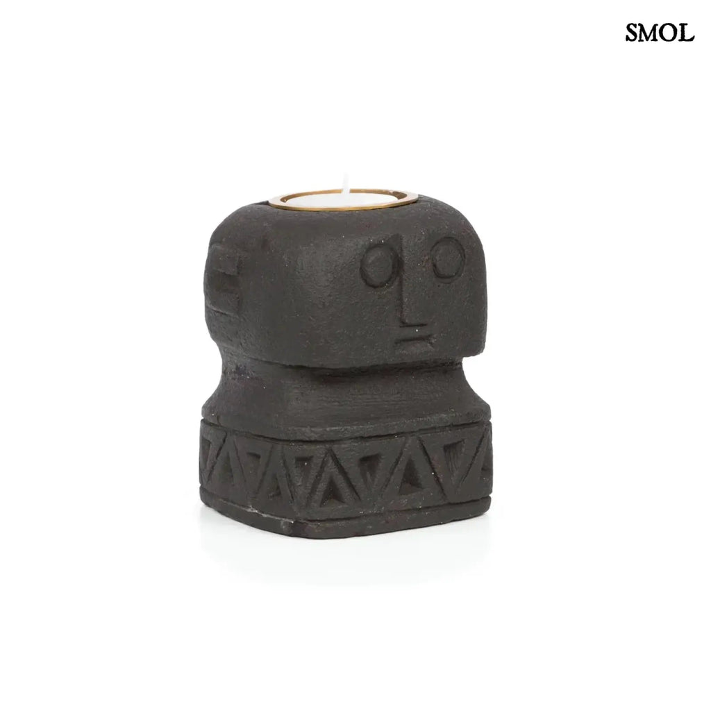 Kézzel faragott kő gyertyatartó – fekete | SUMBA 26 - SMOL