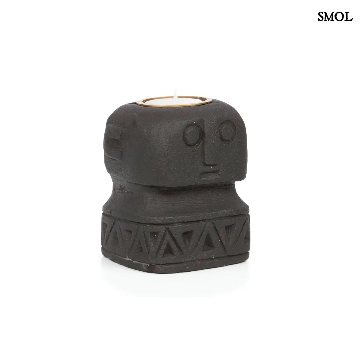 Kézzel faragott kő gyertyatartó – fekete | SUMBA 26 - SMOL