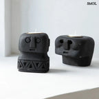 Kézzel faragott kő gyertyatartó – fekete | SUMBA 26 - SMOL