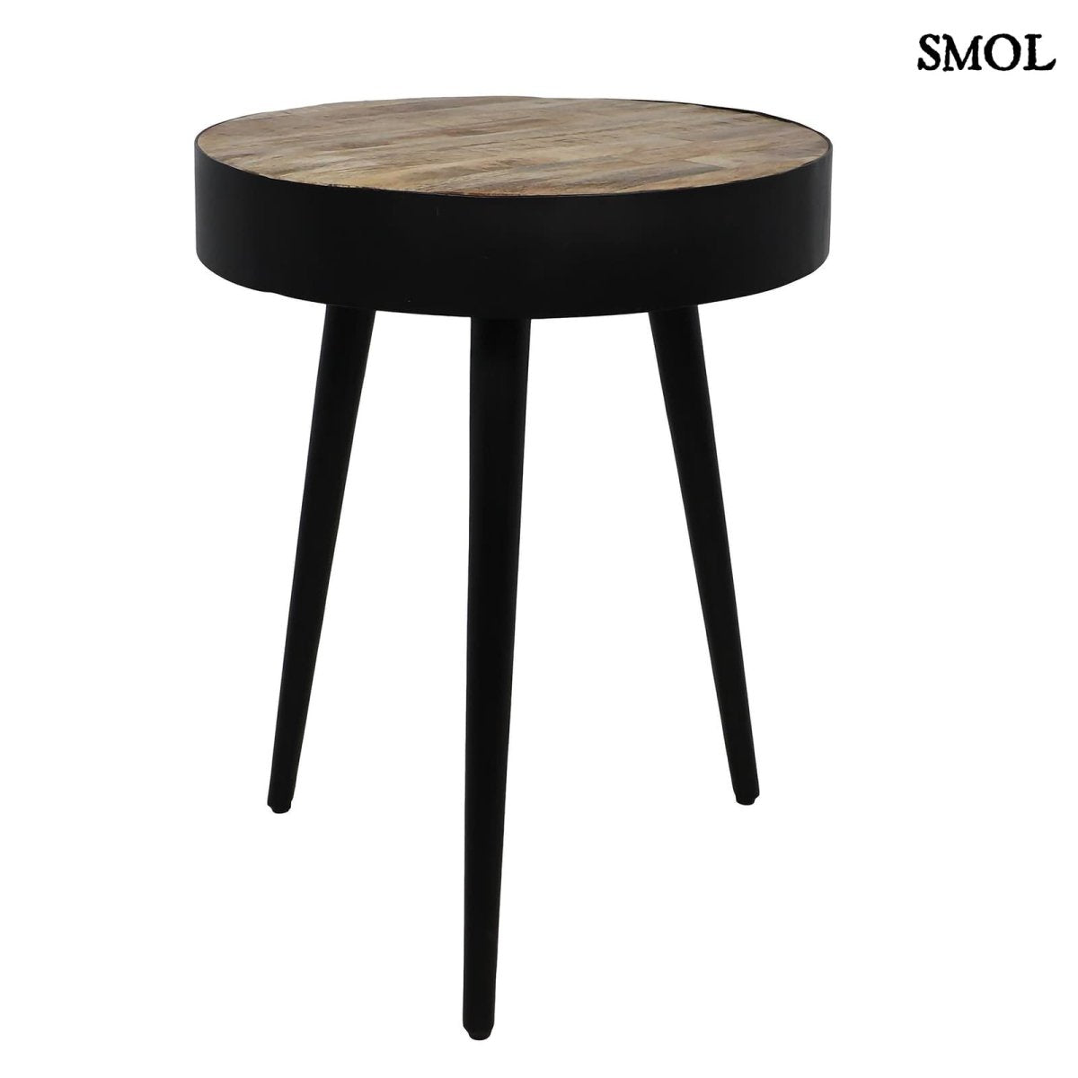 BARI - mangófa kisasztal – fekete fém lábakkal, 55 cm - smol.hu - fehér háttérrel