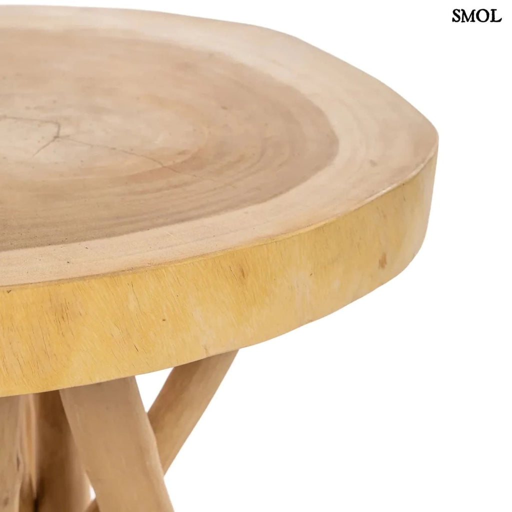 Kisasztal természetes teakfából | GILI | SMOL - asztallap oldalról
