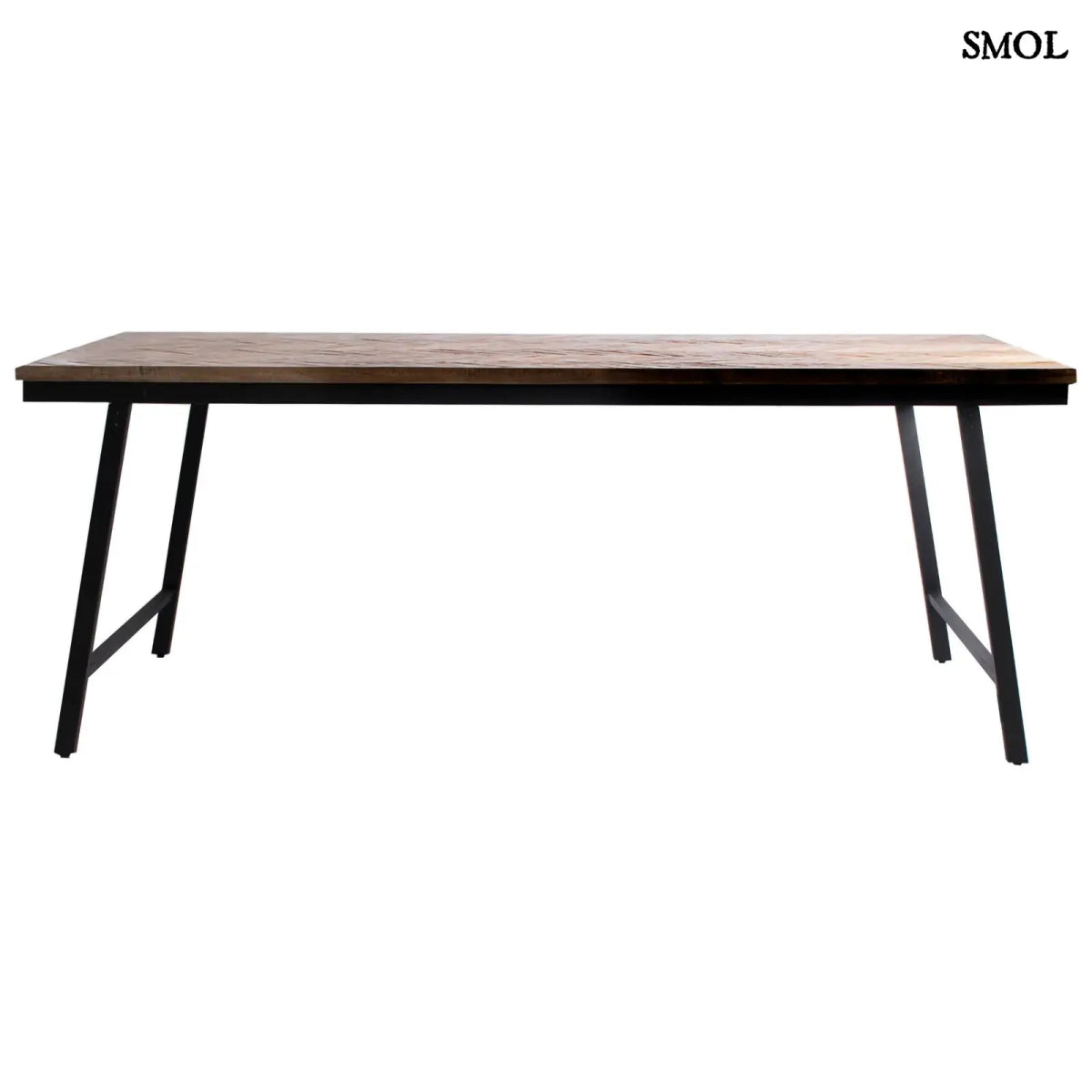 Halszálka mintás, összecsukható konzol asztal, natúr teakfa lappal és fekete fém vázzal szemből