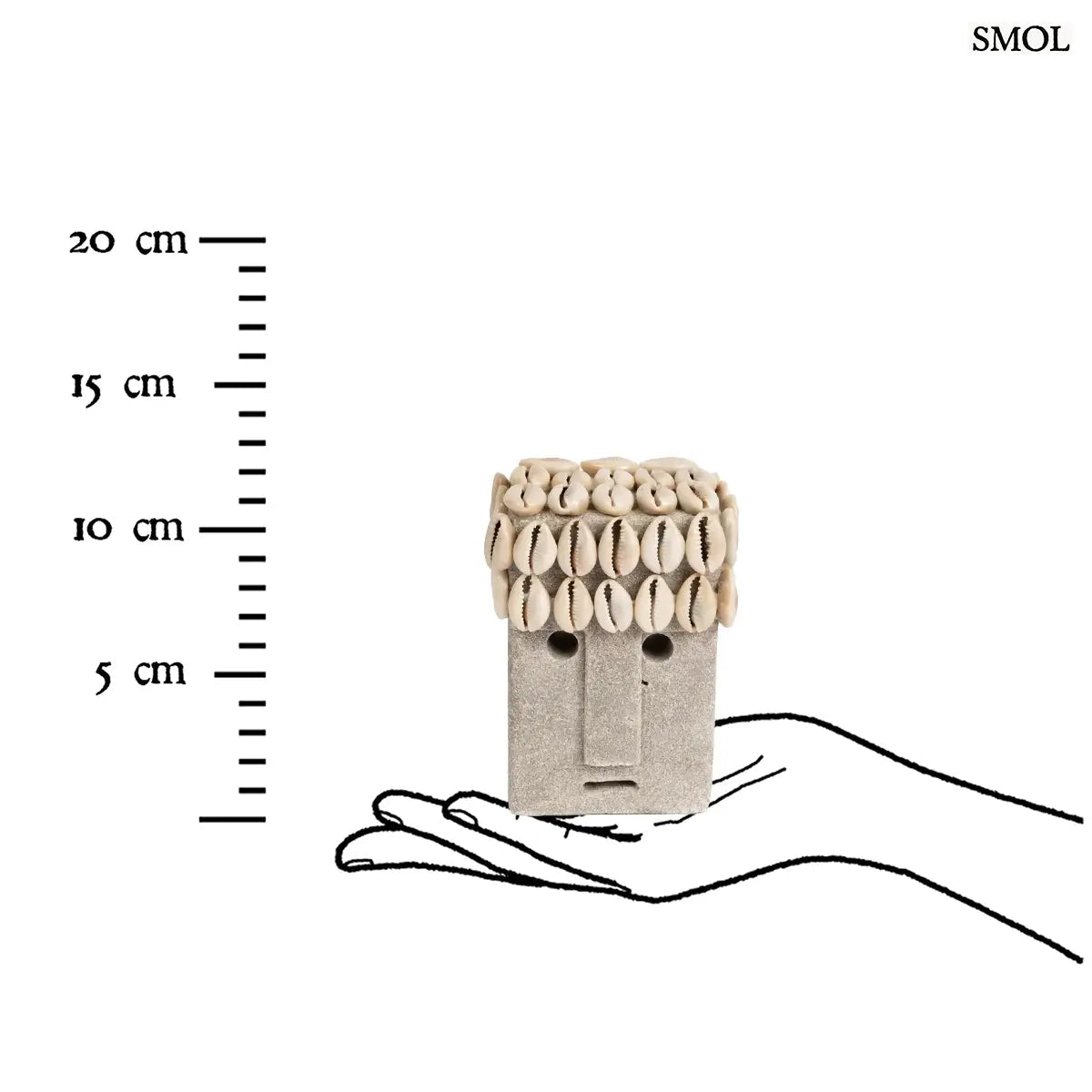 Kézzel faragott szürke Sumba kőszobor valódi kagyló díszítéssel és absztrakt arccal, méretarányosan