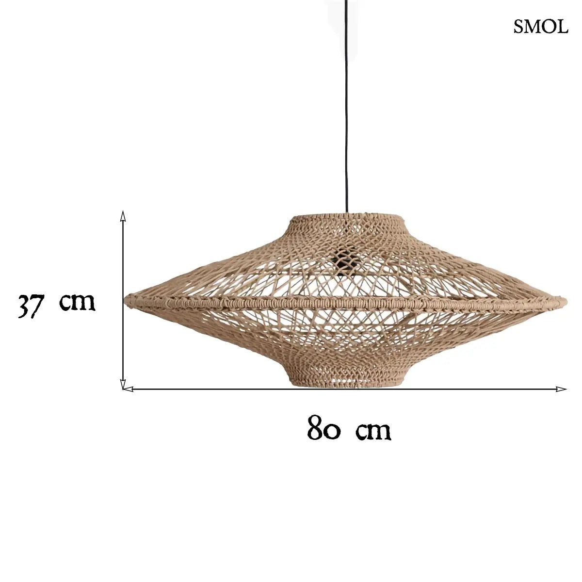 Kézzel csomózott natúr kötél függőlámpa modern geometrikus formával, méretekkel