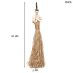 Boho raffia kulcstartó kagyló díszítéssel, méretekkel