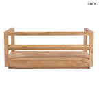 Modern kétszemélyes kültéri kanapé újrahasznosított teakfából, fehér Sunbrella párnákkal, váz hátulról