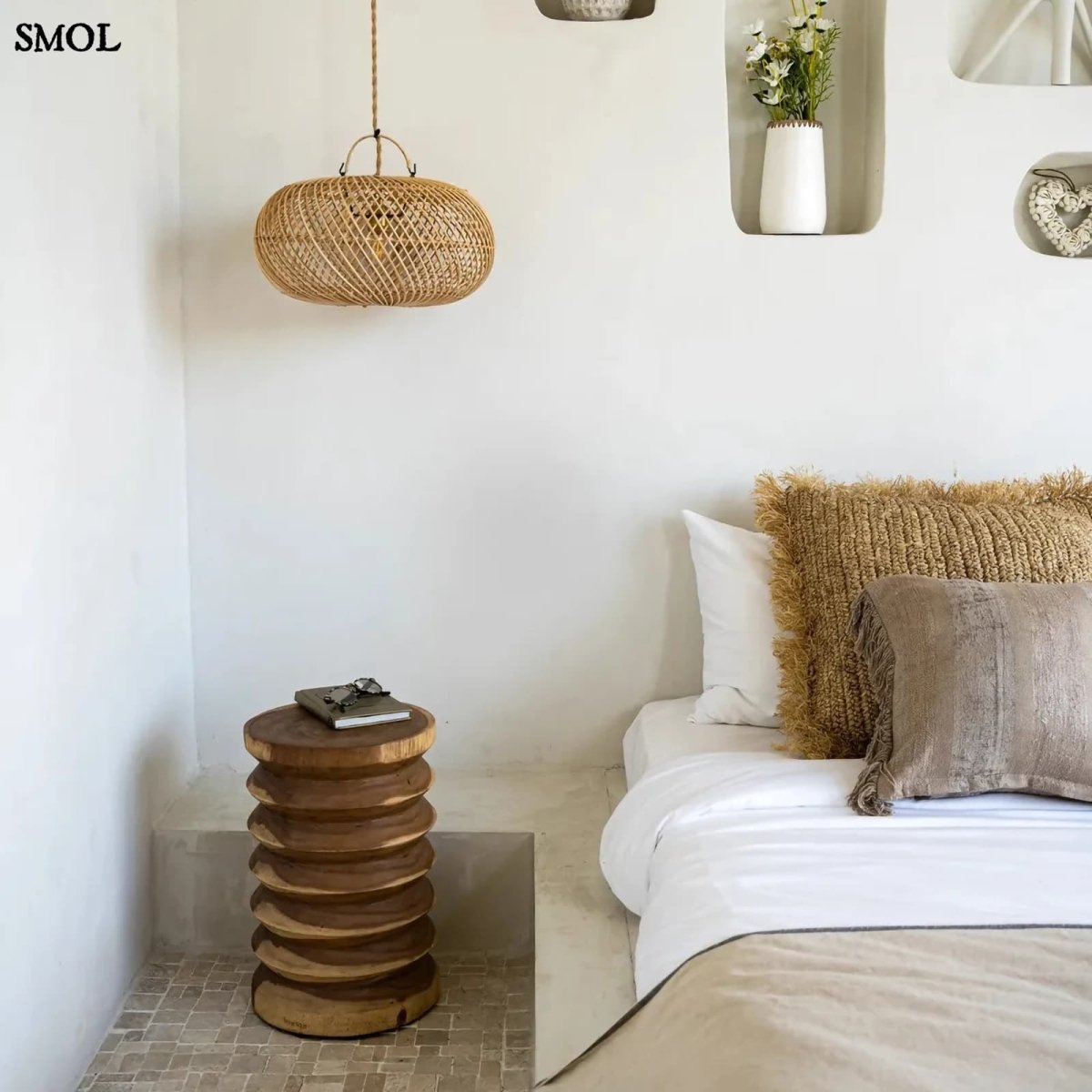 Lapos Gömb Alakú Rattan Lámpaernyő, 40 cm | WHOLLY - SMOL