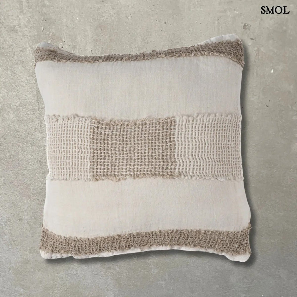 Len díszpárnahuzat – 50x50, fehér - natúr | LINEN THREADS - SMOL