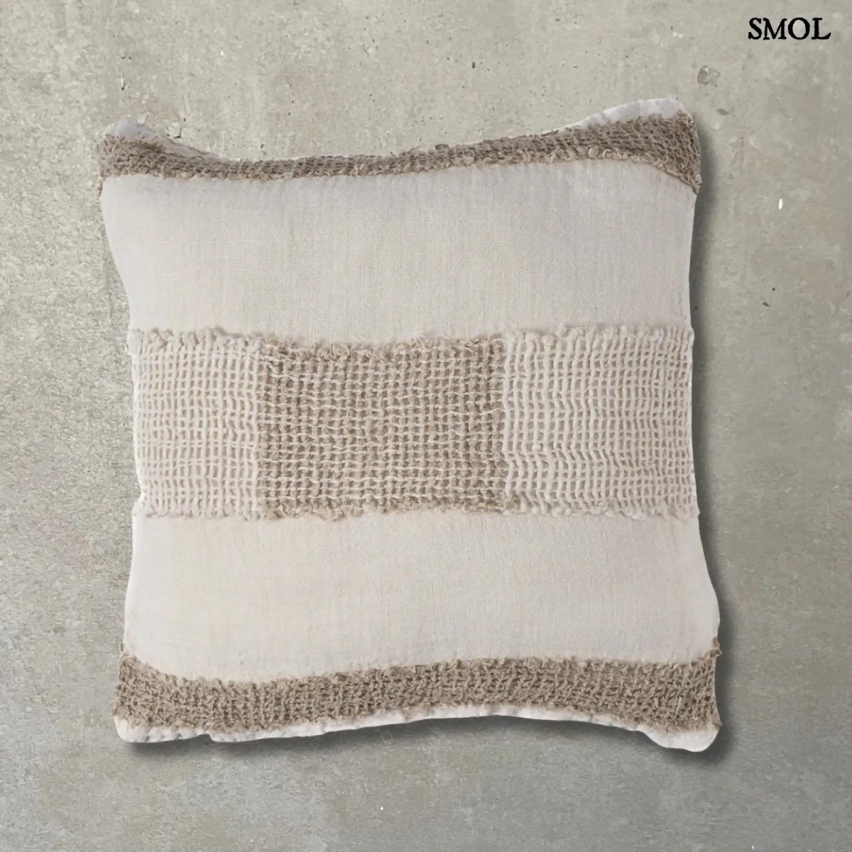 Len díszpárnahuzat – 50x50, fehér - natúr | LINEN THREADS - SMOL