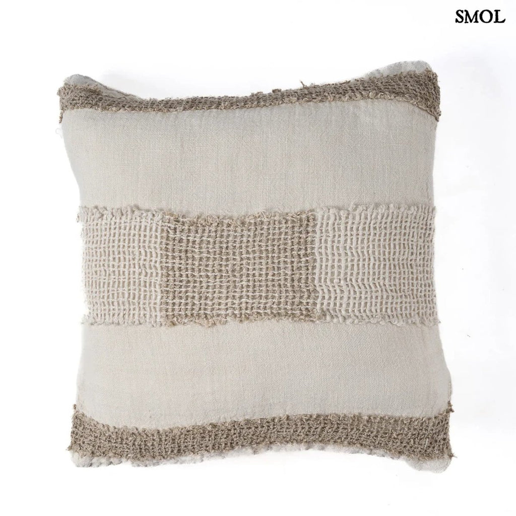 Len díszpárnahuzat – 50x50, fehér - natúr | LINEN THREADS - SMOL