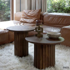 Beistelltisch – braunes, geripptes Mangoholz, 55 cm | BULLNOSE