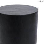 Fekete suar fa lerakóasztal és henger alakú ülőke minimalista stílusban, felső rész nagyítva