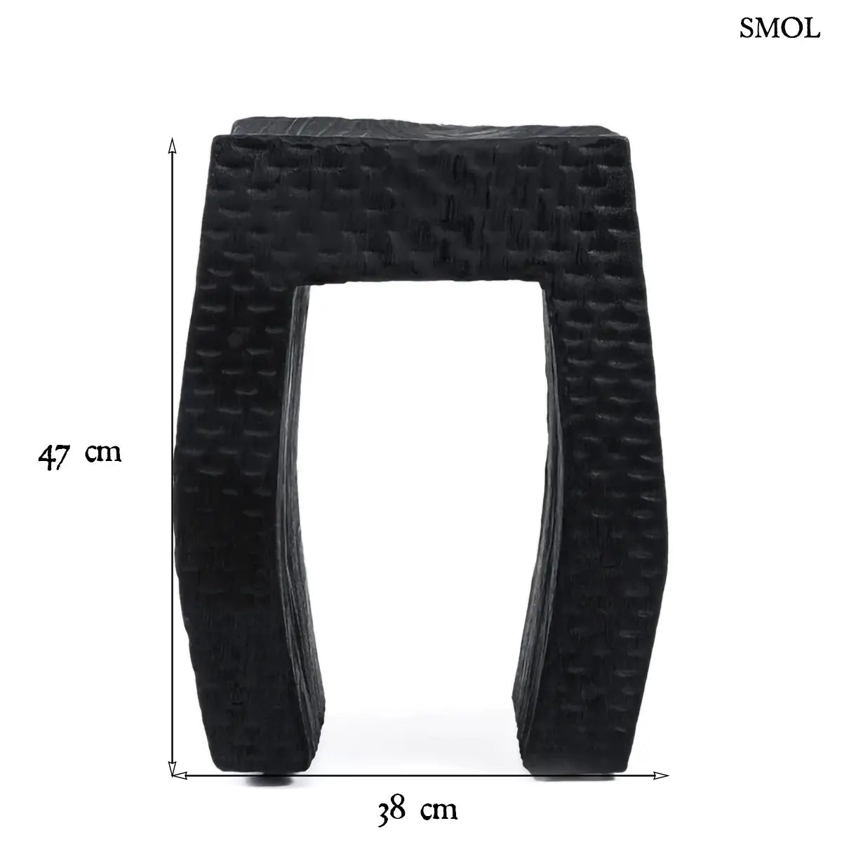 Montano fekete suar fa lerakóasztal és ülőke kézzel faragott rusztikus felülettel, méretekkel