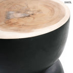 Kézzel faragott fekete suar fa lerakóasztal és ülőke organikus homokóra formában, felső rész nagyítva