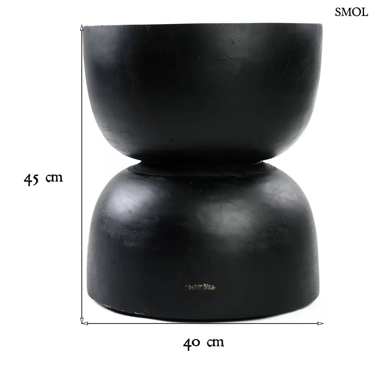 Kézzel faragott fekete suar fa lerakóasztal és ülőke organikus homokóra formában, méretekkel