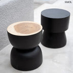 Minimalista designú, fekete suar fa ülőke és lerakóasztal, két fekete lerakóasztal