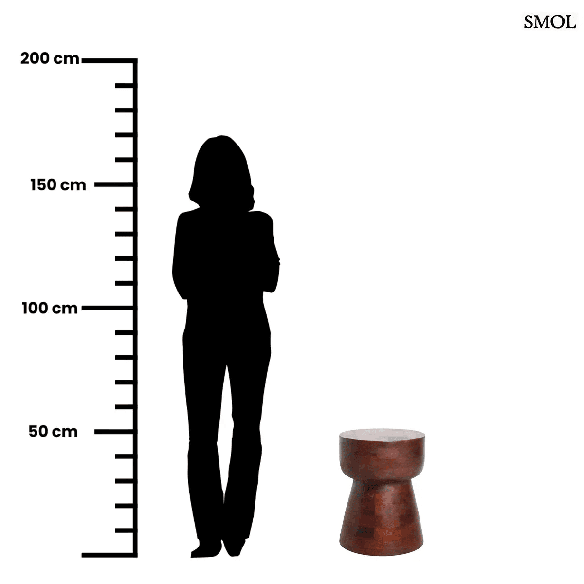 Modern stílusú, sötét tónusú mangófa ülőke és lerakóasztal mozaikszerű mintázattal és látványos erezettel, méretarányosan