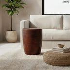 Tömör mangófa lerakóasztal és modern ülőke kézműves kidolgozással, sötétbarna tónusban, puffal