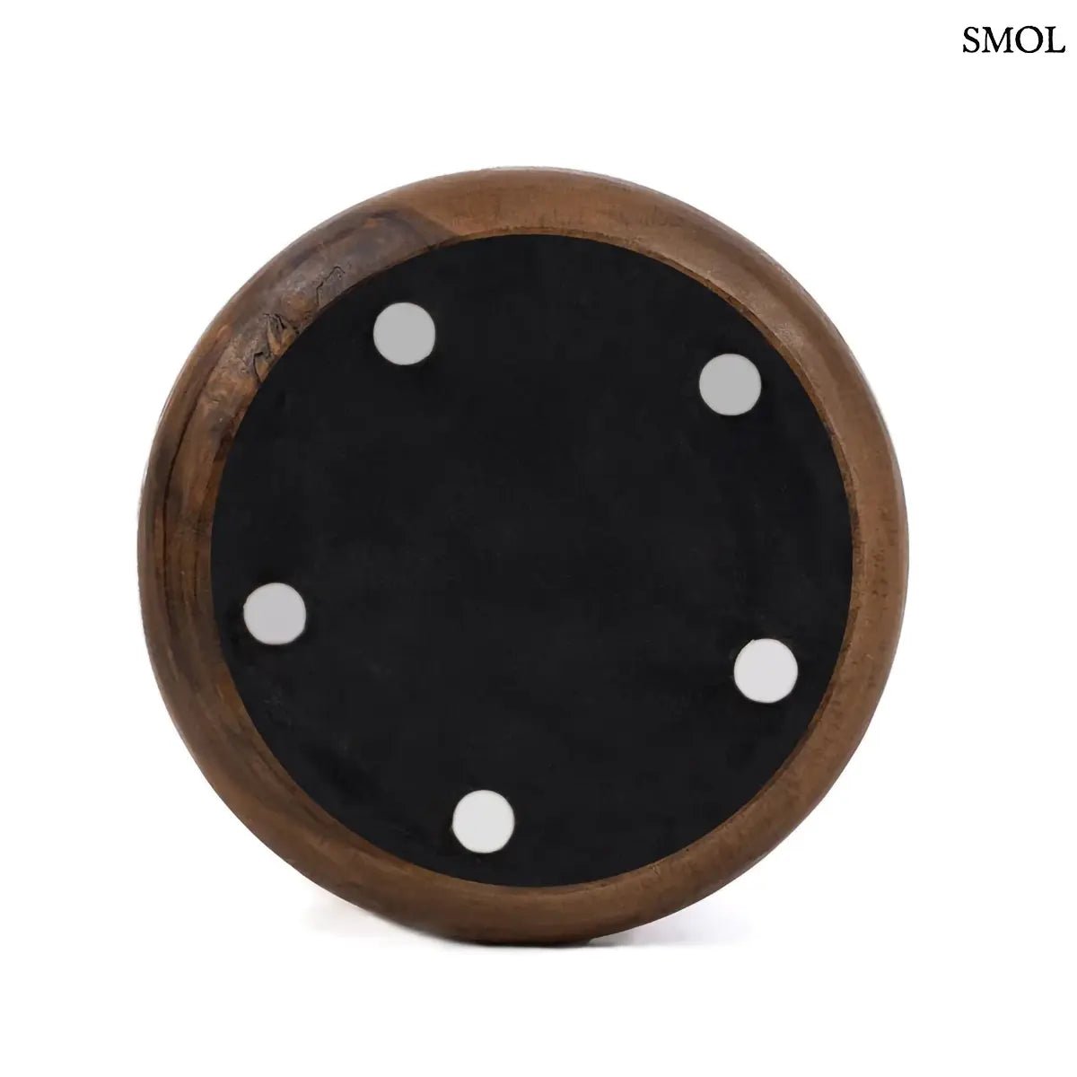 Kézzel faragott, spirális formájú suar fa ülőke és lerakóasztal natúr színben, organikus és modern belső terekhez, alulról